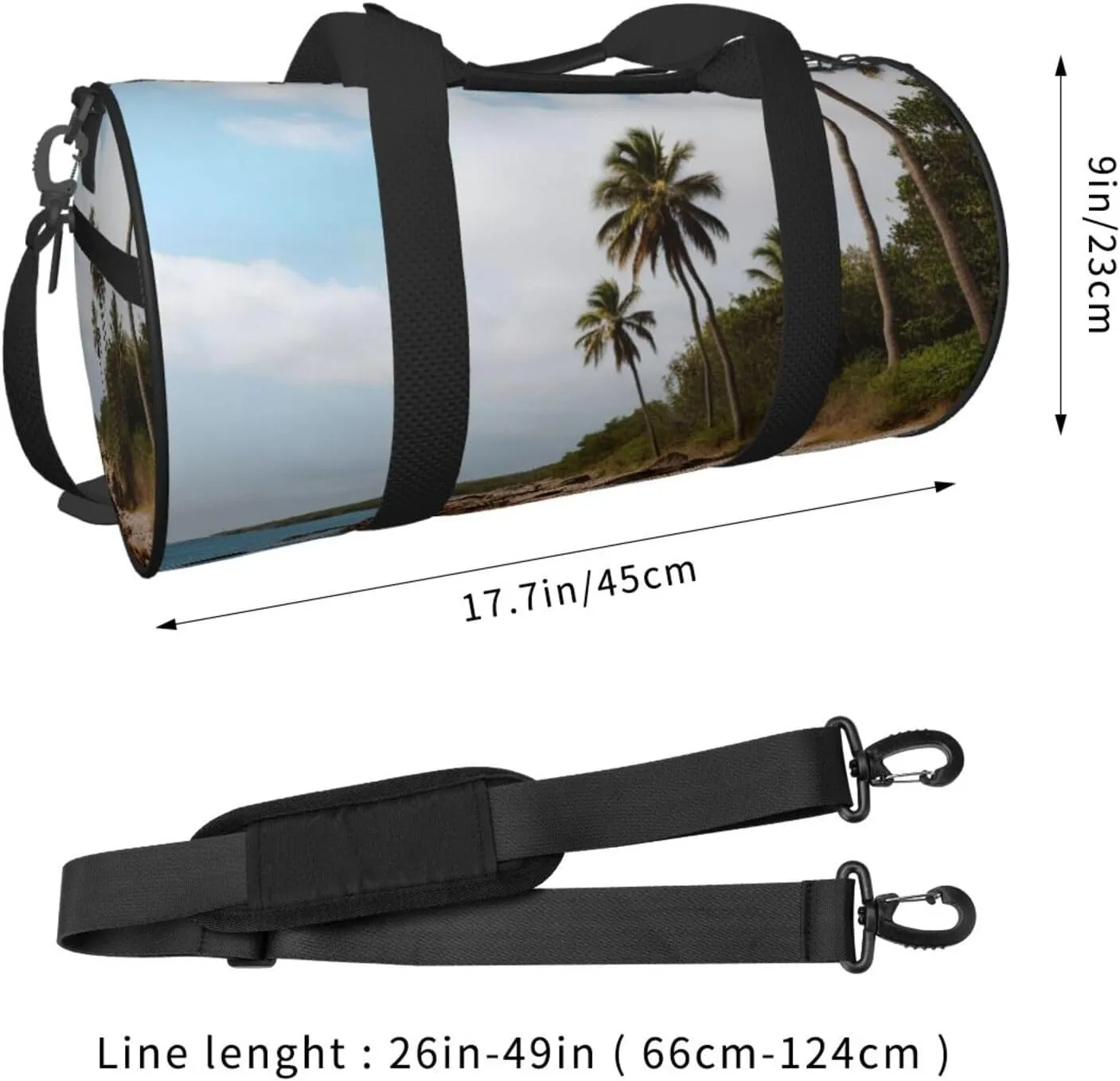 Palm Tree Rocky Shore Printed Travel Bag,Round Personal Item Storage bag,Foldie Duffel Bag for Traveling Vacation,Fitness,Sports