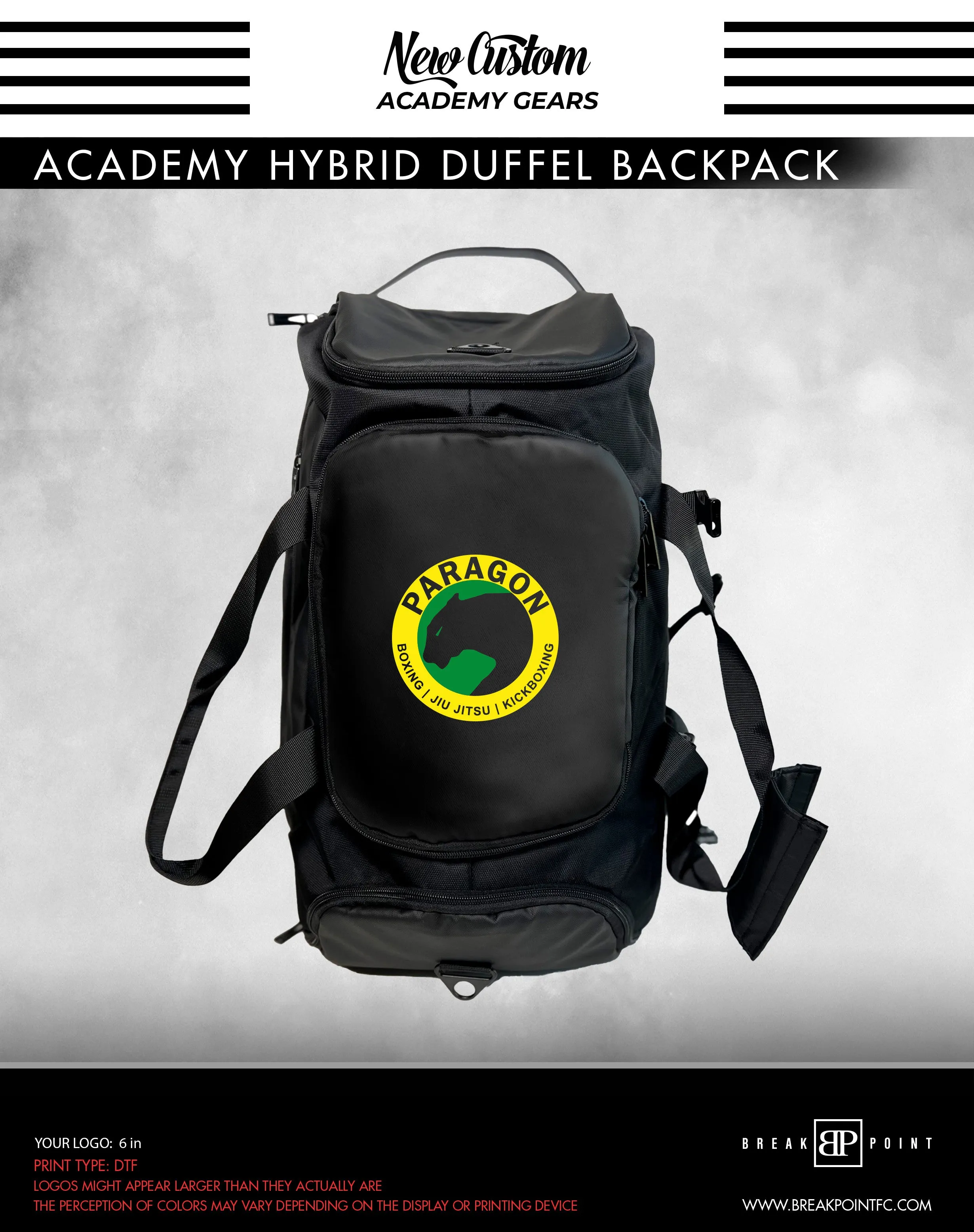 Paragon BJJ Academy Hybrid Duffel Backpack #1370 D