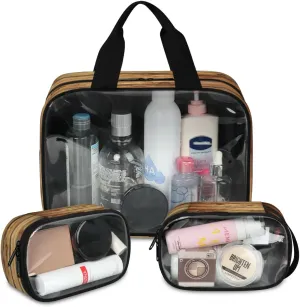 Pardick 3 Pieces Makeup Bag Cosmetic Bags for Women Plank Travel Toiletry Bag Set Translucent Cosmetic Bag