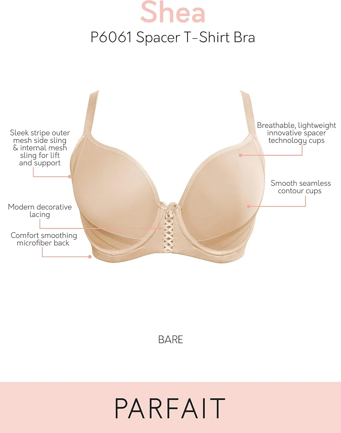 PARFAIT Shea P6061 Women's Spacer T-Shirt Full Busted Bra