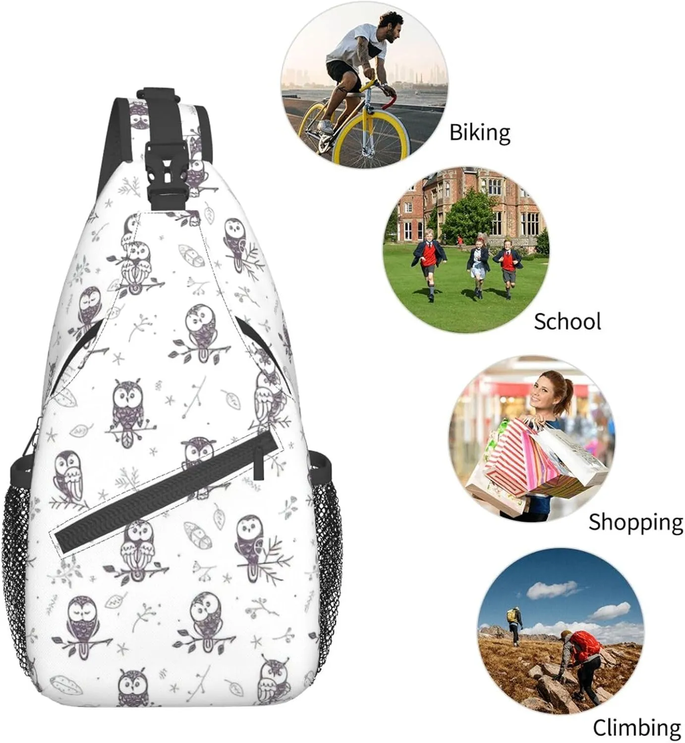 Parrots On Branches Print Crossbody Sling Backpack Sling Bag Travel Hiking Chest Bag Daypack