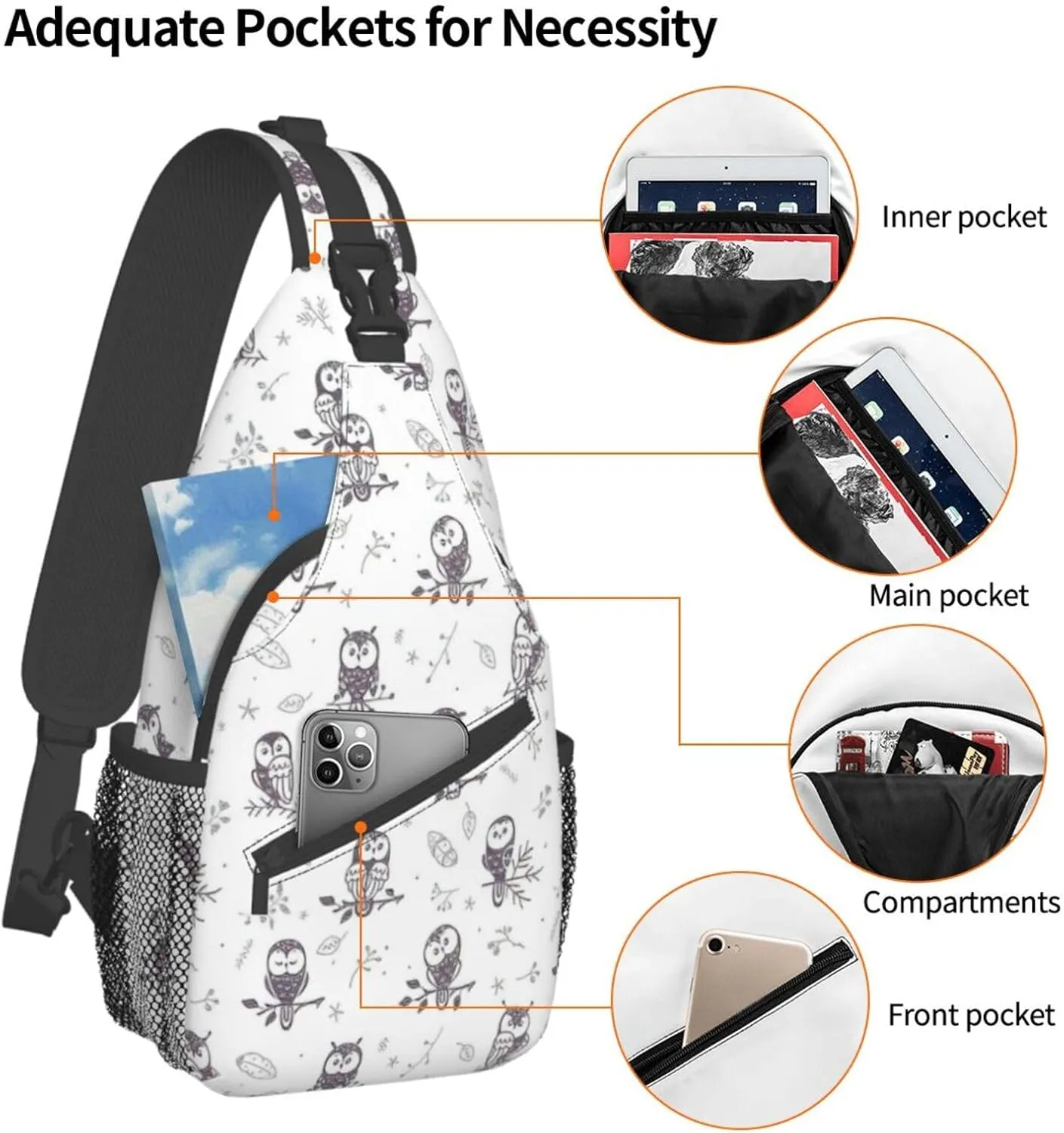 Parrots On Branches Print Crossbody Sling Backpack Sling Bag Travel Hiking Chest Bag Daypack