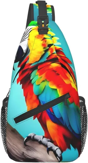 Parrots On Tree Print Sling Bag Crossbody Backpack For Women Men Hiking Travel Over The Shoulder Multipurpose Bag