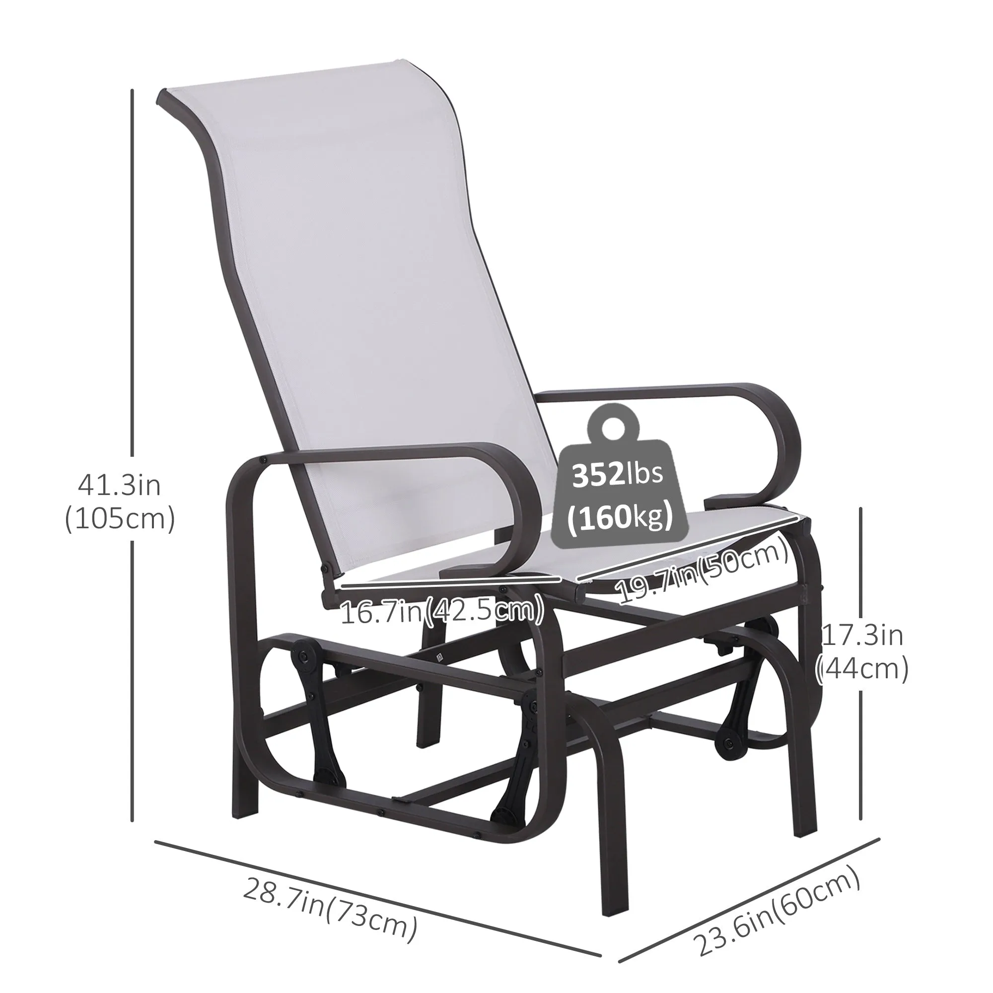 Patio Glider with Breathable Mesh Fabric, Outdoor Glider Chair, Garden Rocking Gliding Seat for Patio, Yard, Porch, Beige