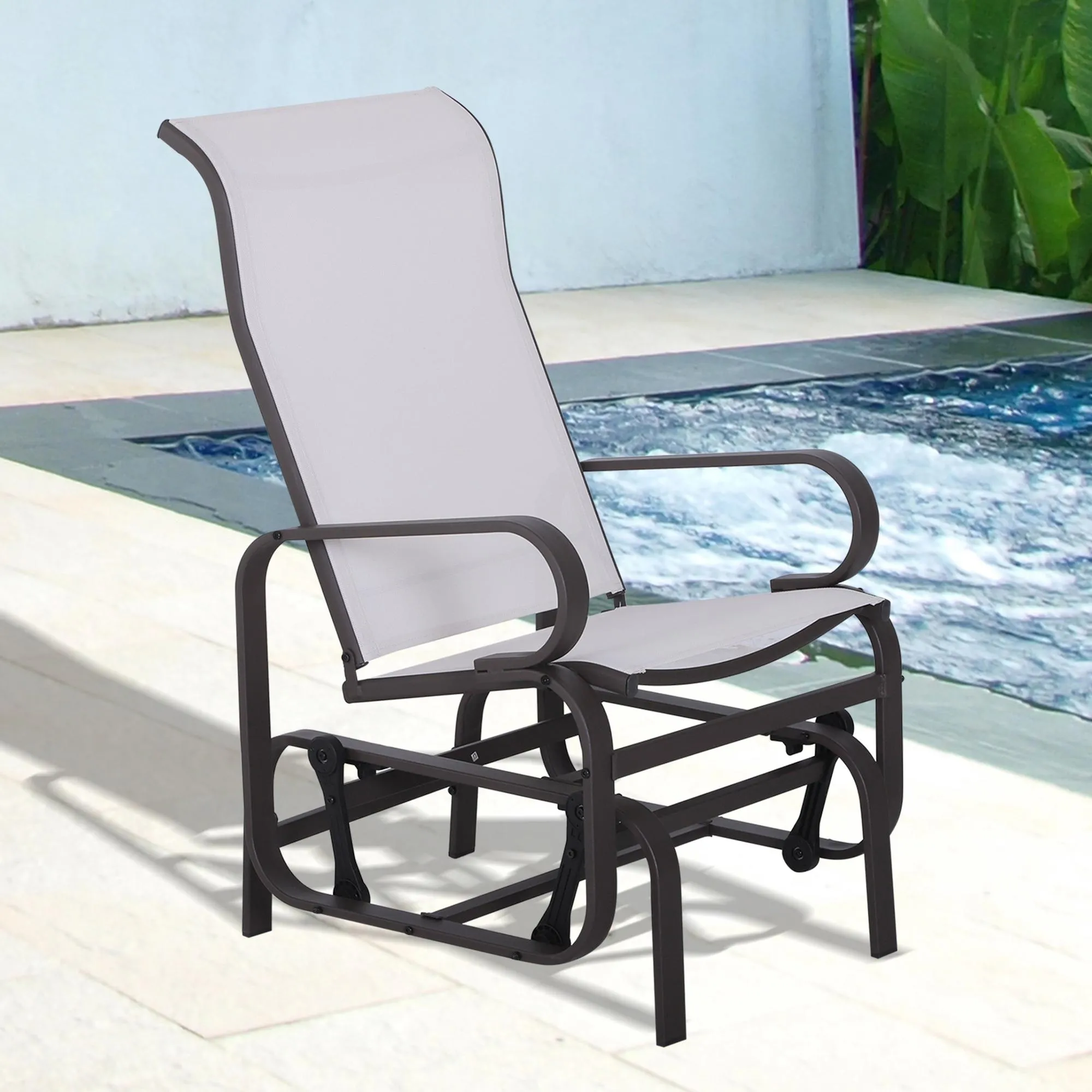 Patio Glider with Breathable Mesh Fabric, Outdoor Glider Chair, Garden Rocking Gliding Seat for Patio, Yard, Porch, Beige