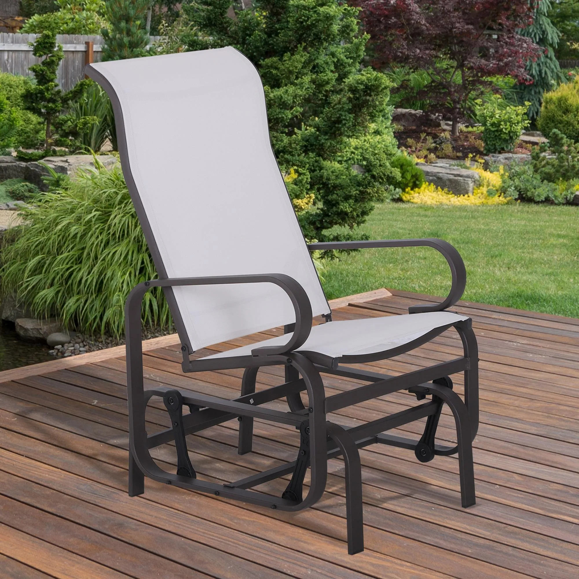 Patio Glider with Breathable Mesh Fabric, Outdoor Glider Chair, Garden Rocking Gliding Seat for Patio, Yard, Porch, Beige