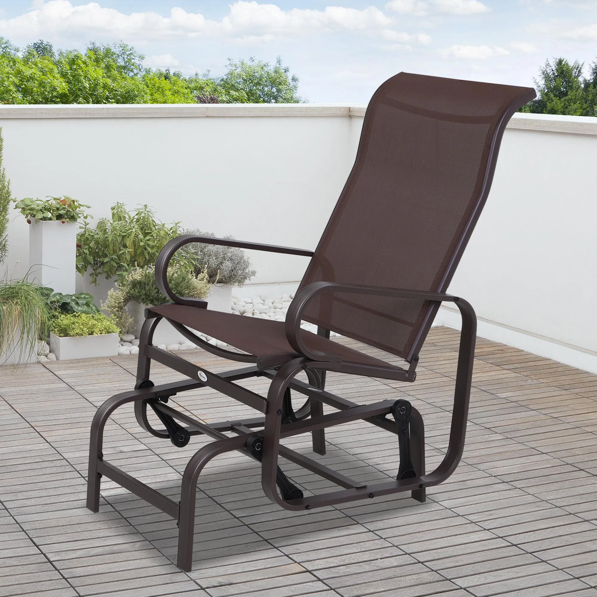 Patio Glider with Breathable Mesh Fabric, Outdoor Glider Chair, Garden Rocking Gliding Seat for Patio, Yard, Porch, Brown