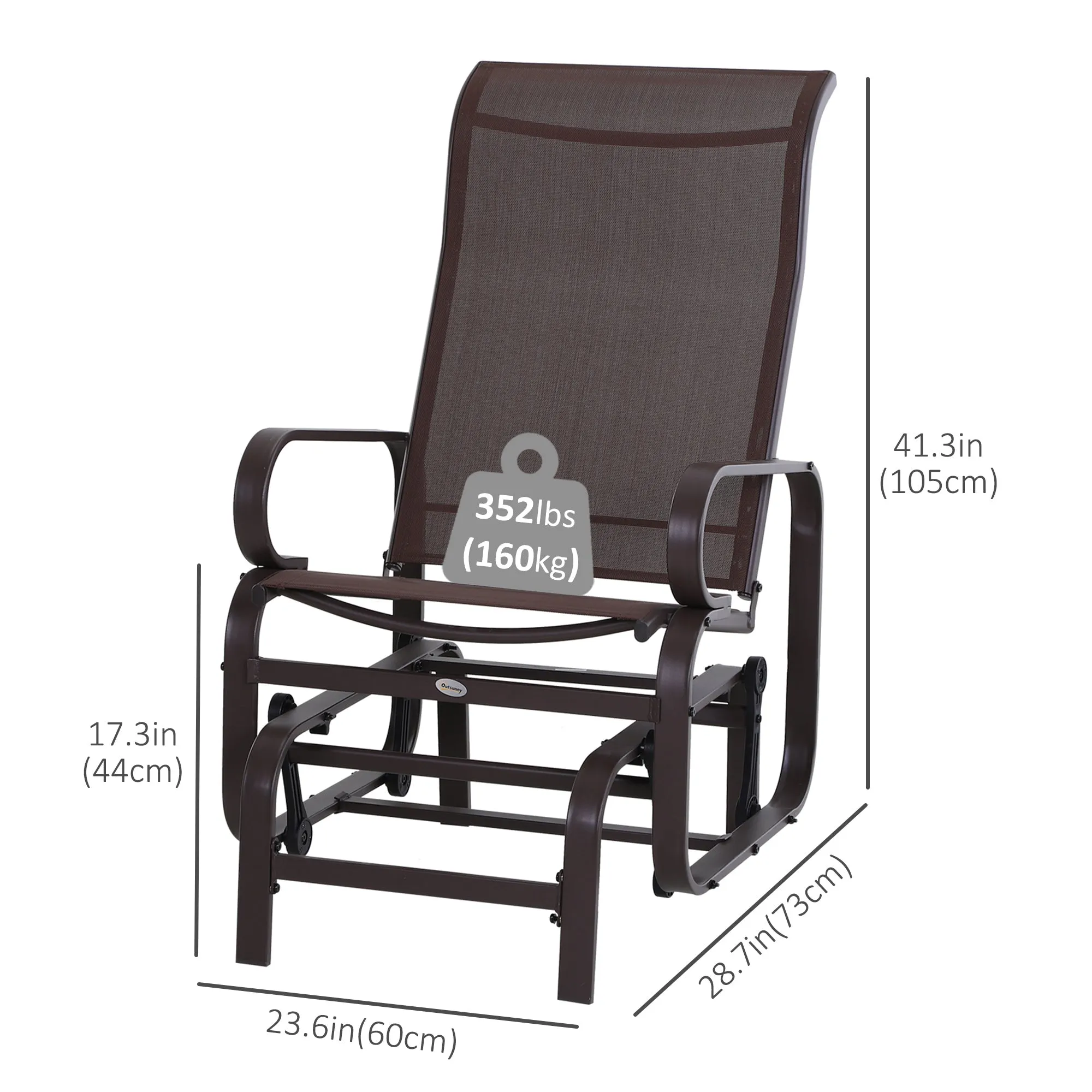 Patio Glider with Breathable Mesh Fabric, Outdoor Glider Chair, Garden Rocking Gliding Seat for Patio, Yard, Porch, Brown
