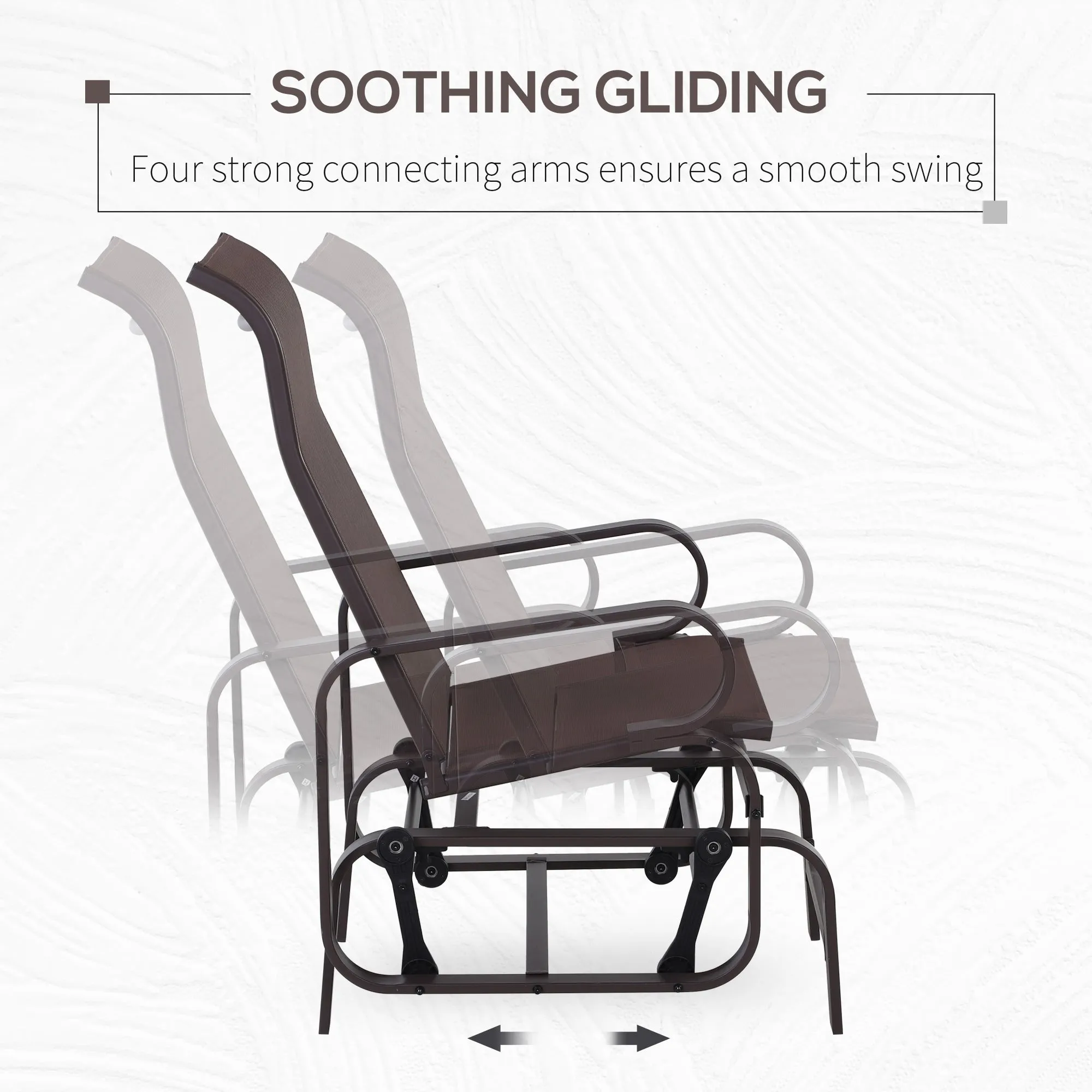 Patio Glider with Breathable Mesh Fabric, Outdoor Glider Chair, Garden Rocking Gliding Seat for Patio, Yard, Porch, Brown
