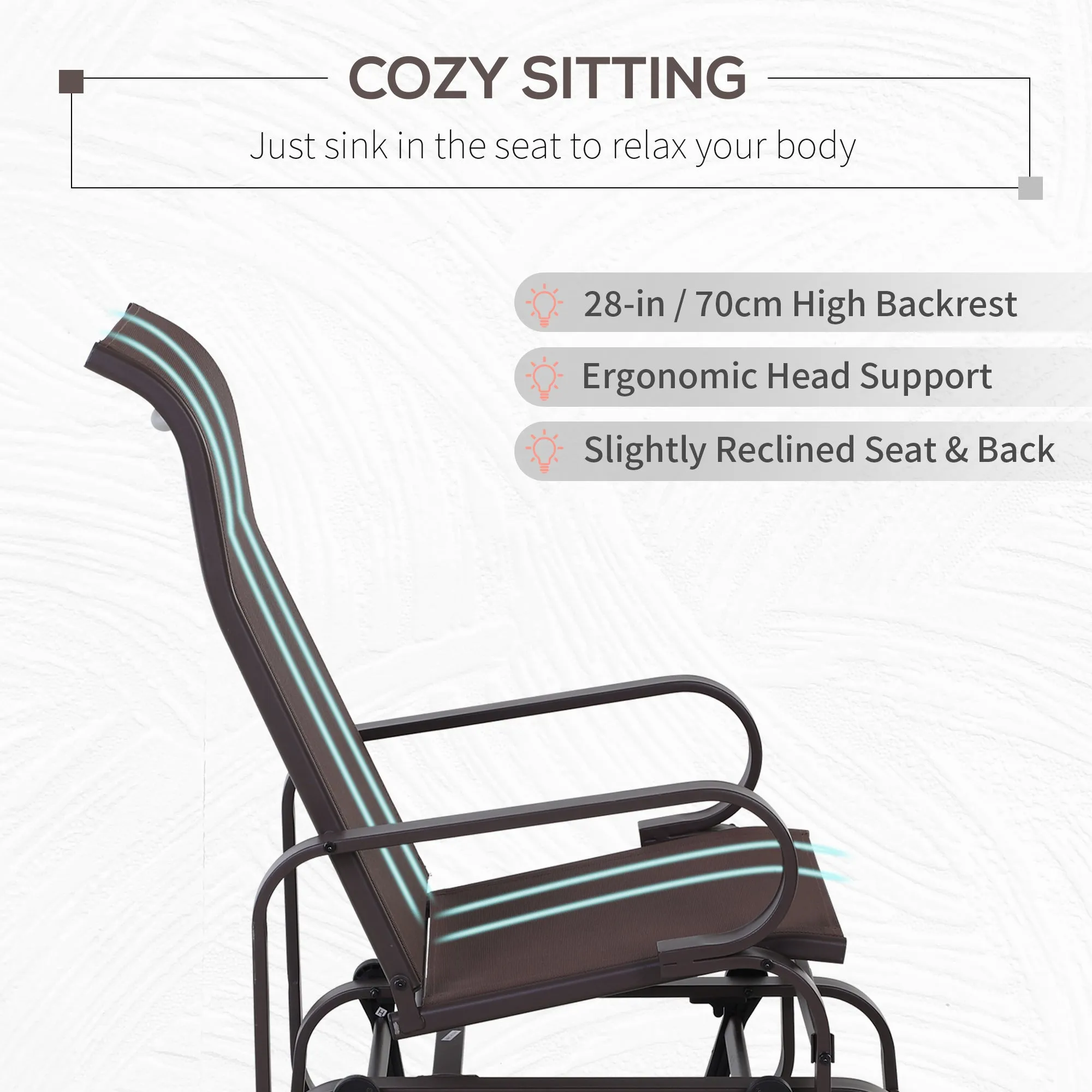 Patio Glider with Breathable Mesh Fabric, Outdoor Glider Chair, Garden Rocking Gliding Seat for Patio, Yard, Porch, Brown
