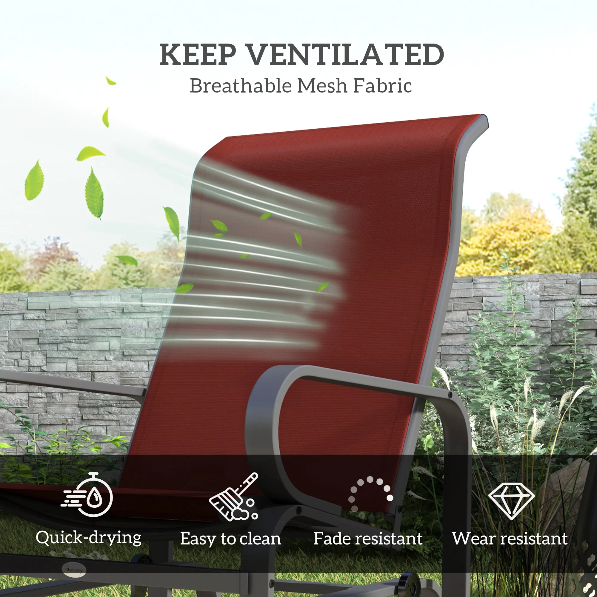 Patio Glider with Breathable Mesh Fabric, Outdoor Glider Chair, Garden Rocking Gliding Seat for Patio, Yard, Porch, Wine Red