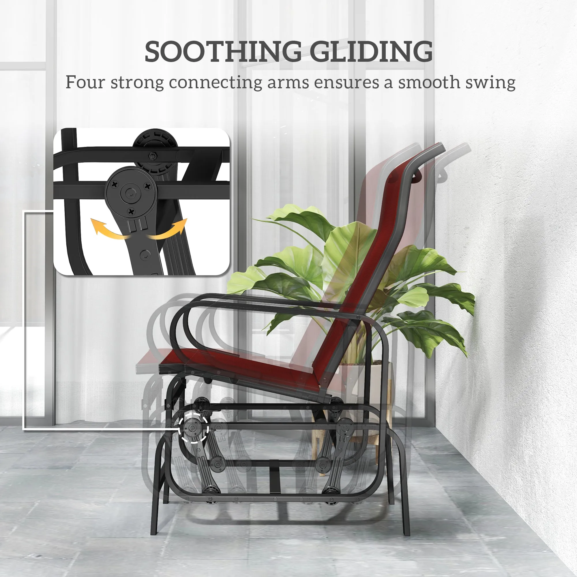 Patio Glider with Breathable Mesh Fabric, Outdoor Glider Chair, Garden Rocking Gliding Seat for Patio, Yard, Porch, Wine Red