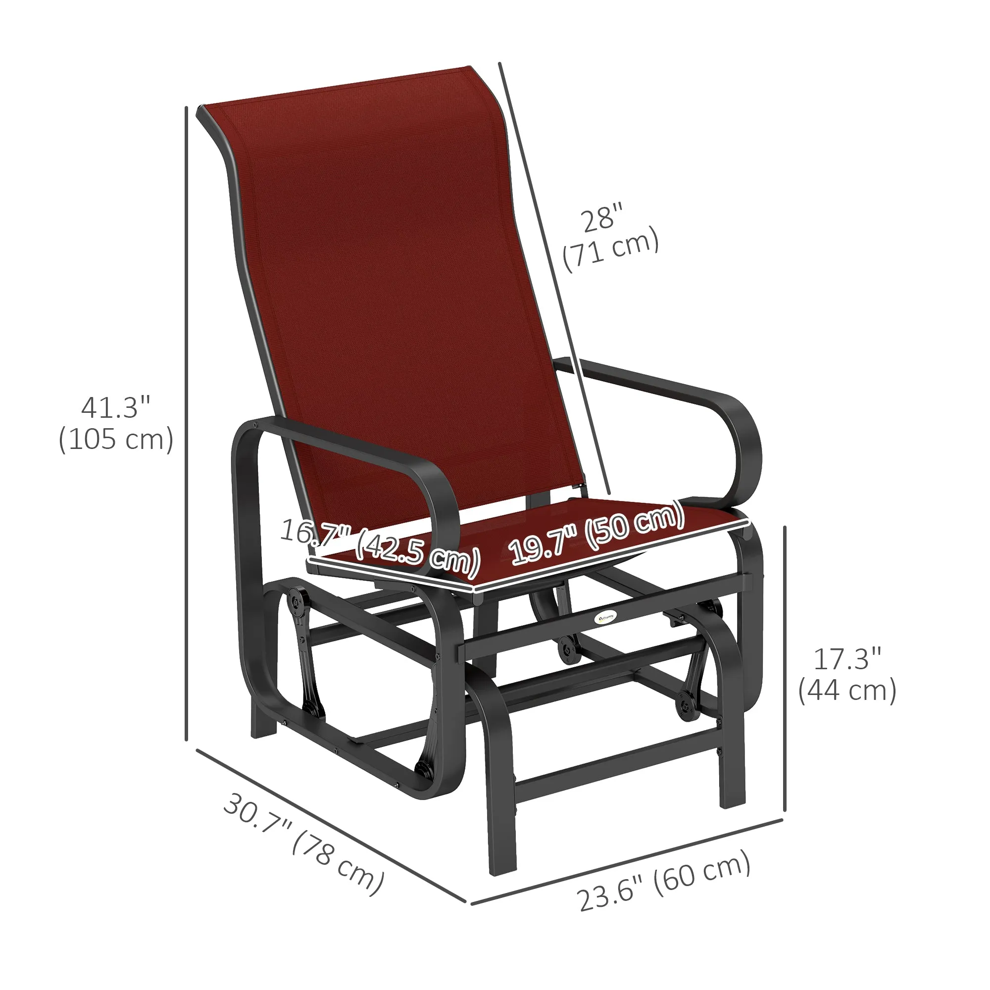Patio Glider with Breathable Mesh Fabric, Outdoor Glider Chair, Garden Rocking Gliding Seat for Patio, Yard, Porch, Wine Red