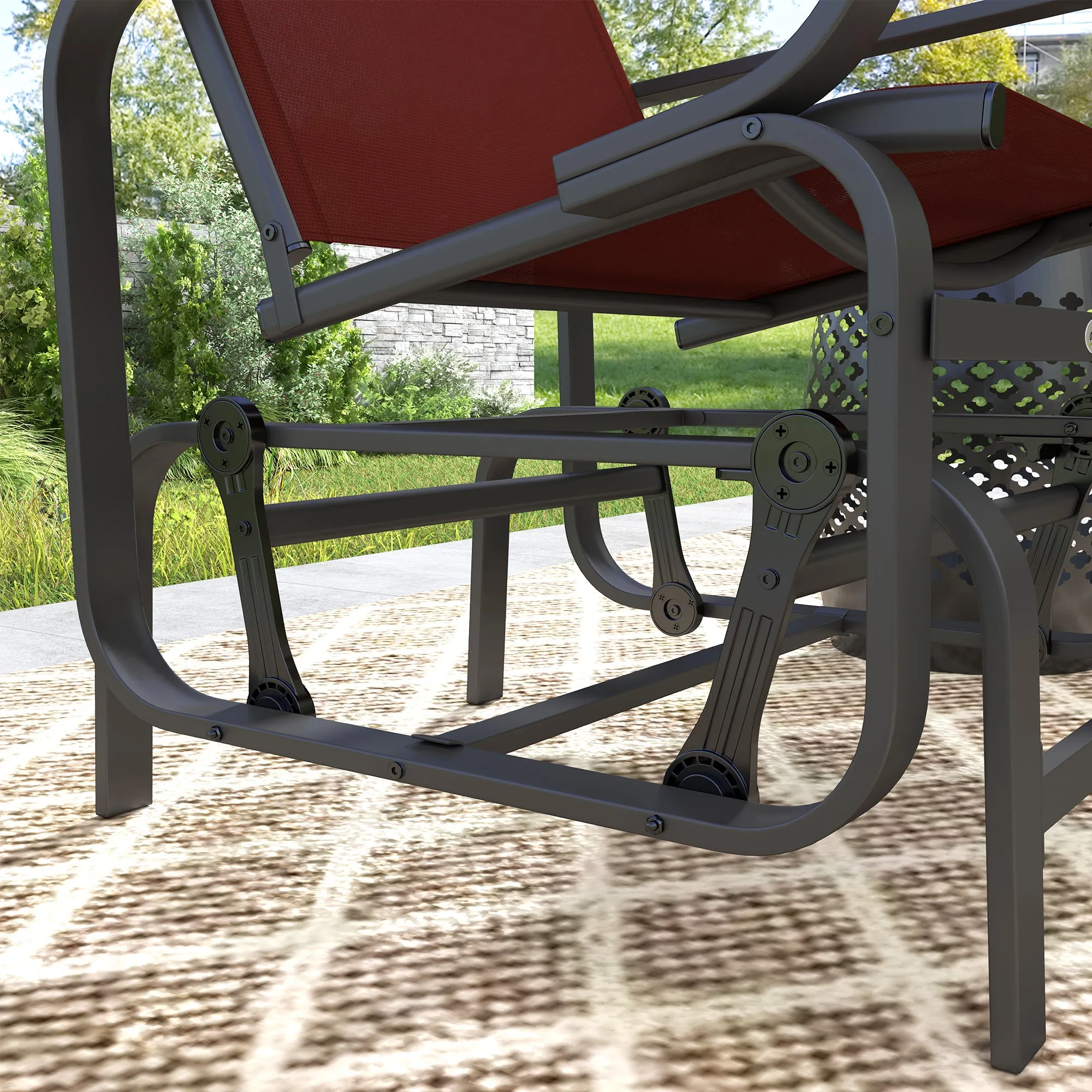 Patio Glider with Breathable Mesh Fabric, Outdoor Glider Chair, Garden Rocking Gliding Seat for Patio, Yard, Porch, Wine Red