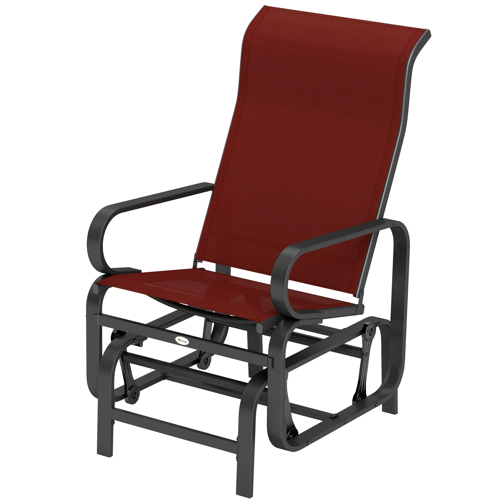 Patio Glider with Breathable Mesh Fabric, Outdoor Glider Chair, Garden Rocking Gliding Seat for Patio, Yard, Porch, Wine Red