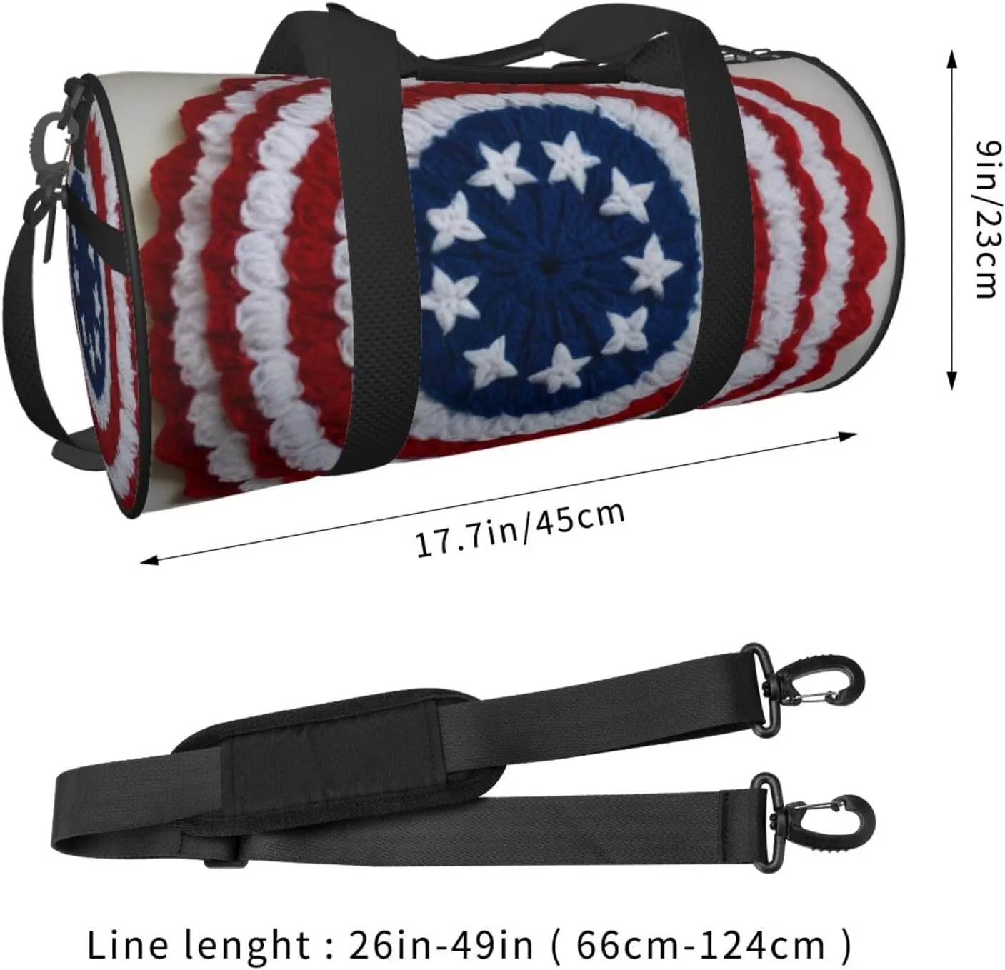 Patriotic 4th of July American Flag Printed Travel Bag,Round Personal Item Storage bag,Foldie Duffel Bag for Traveling Vacation,Fitness,Sports
