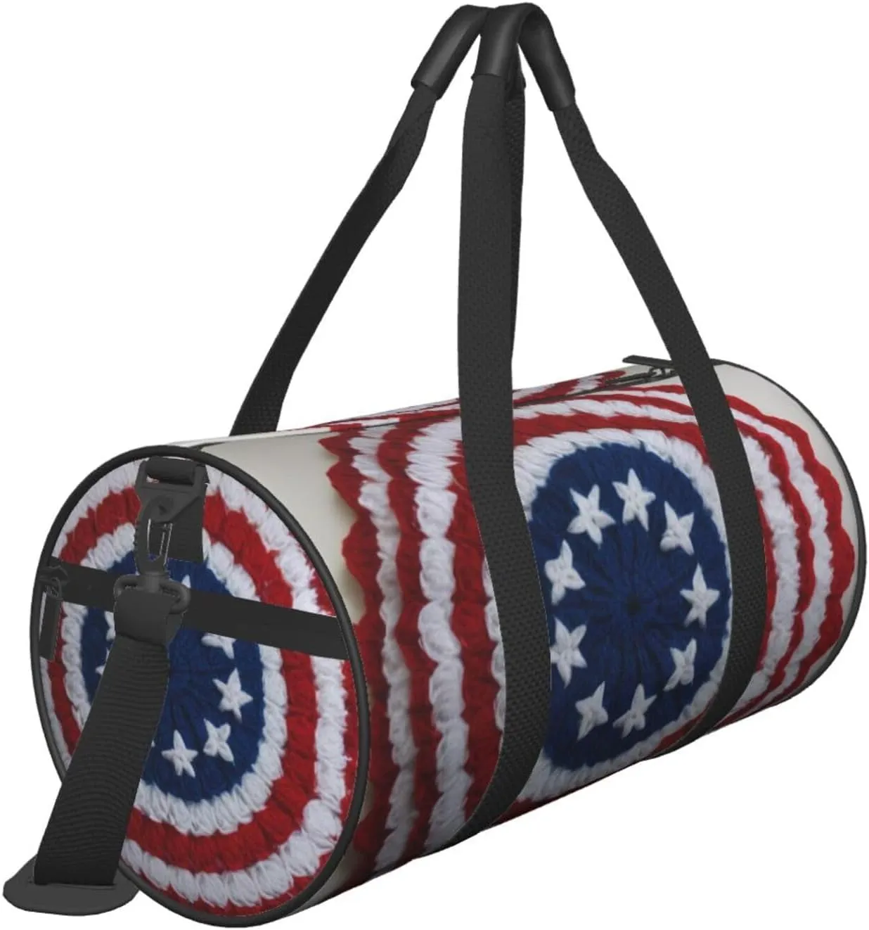 Patriotic 4th of July American Flag Printed Travel Bag,Round Personal Item Storage bag,Foldie Duffel Bag for Traveling Vacation,Fitness,Sports