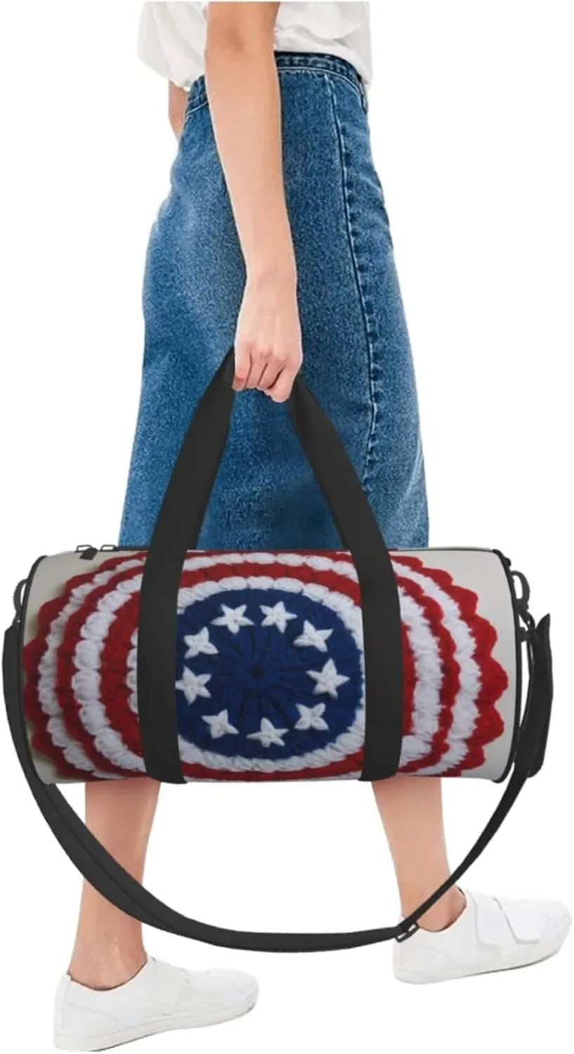 Patriotic 4th of July American Flag Printed Travel Bag,Round Personal Item Storage bag,Foldie Duffel Bag for Traveling Vacation,Fitness,Sports