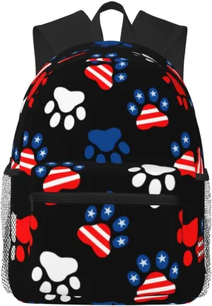 Patriotic Red White And Blue Dog Paws Lightweight Packable Backpack Travel Casual Hiking Daypack Foldable Backpack For Men Women