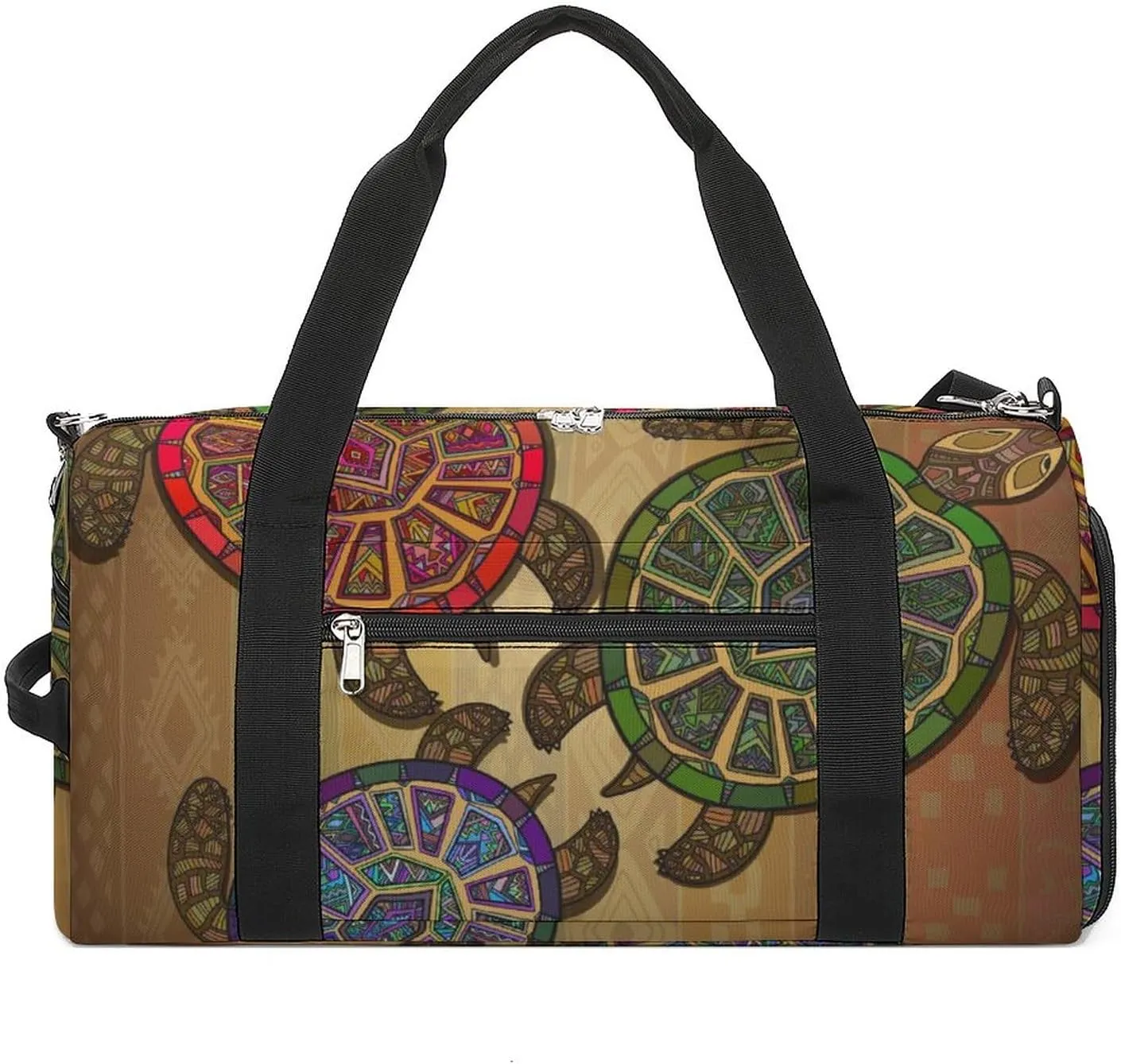 Pattern with Three Turtles Sports Tote Gym Bag for Women Men, Overnight Bag with Shoe Compartment Water Resistant