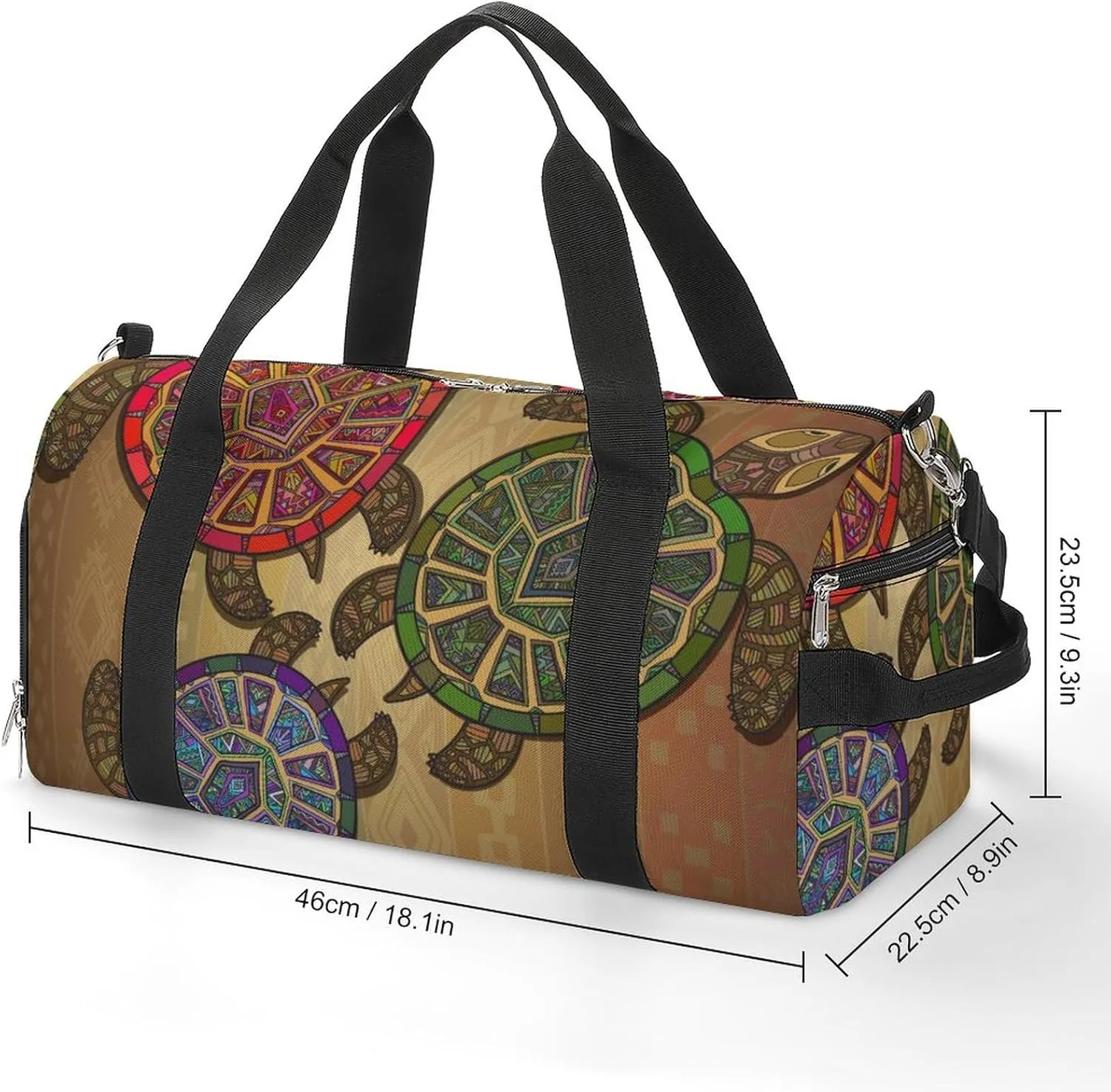 Pattern with Three Turtles Sports Tote Gym Bag for Women Men, Overnight Bag with Shoe Compartment Water Resistant