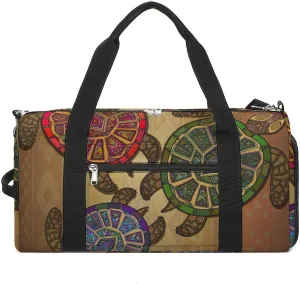 Pattern with Three Turtles Sports Tote Gym Bag for Women Men, Overnight Bag with Shoe Compartment Water Resistant