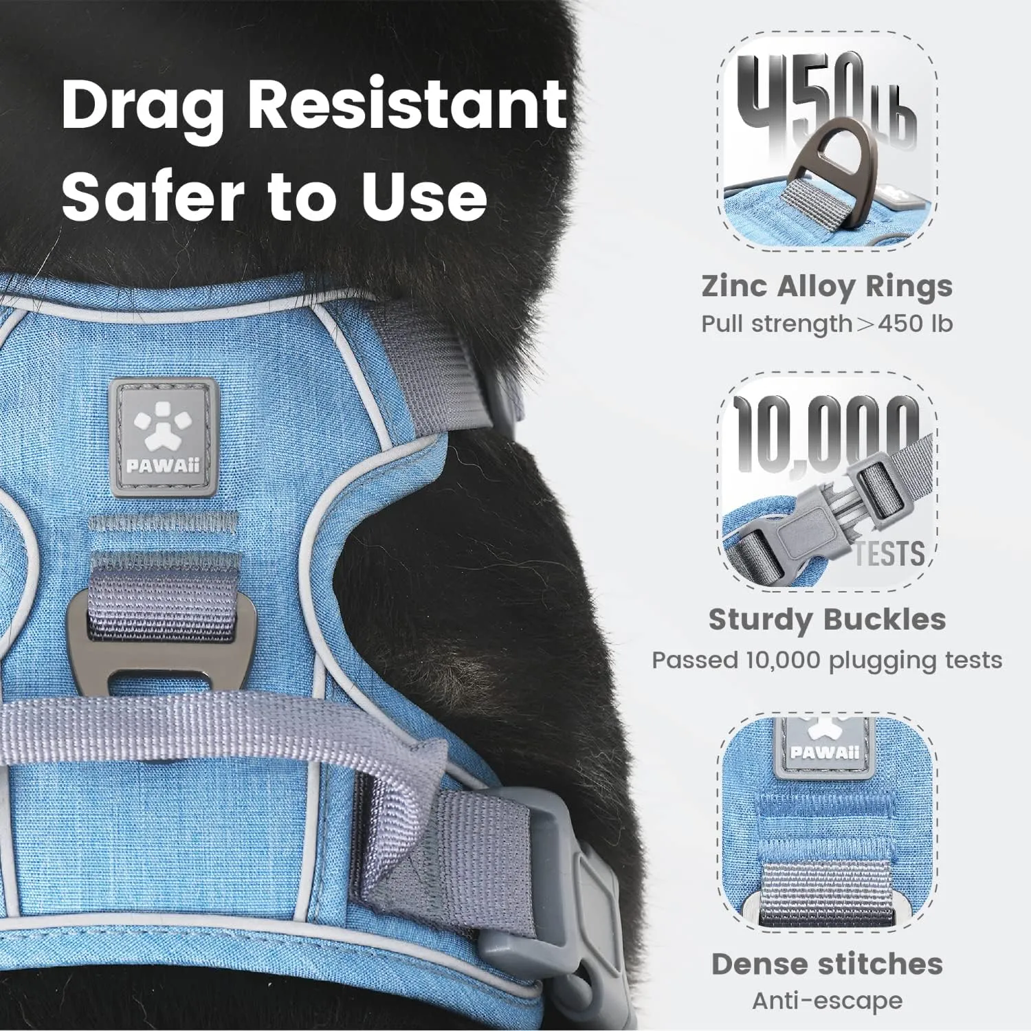Pawaii Dog Harness for Small Dogs No Pull, No Pull Dog Harness with Pet ID Tag, No Choke Front Clip Harness Dog, Adjustable Soft Padded Pet Vest with Easy Control Handle