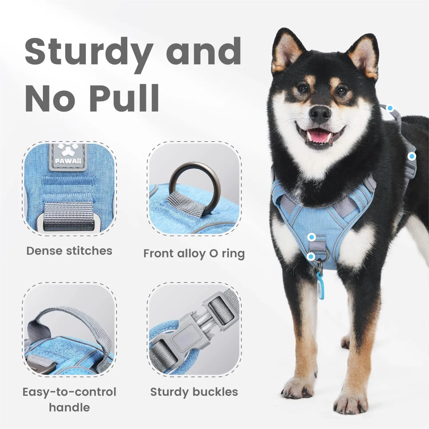 Pawaii Dog Harness for Small Dogs No Pull, No Pull Dog Harness with Pet ID Tag, No Choke Front Clip Harness Dog, Adjustable Soft Padded Pet Vest with Easy Control Handle