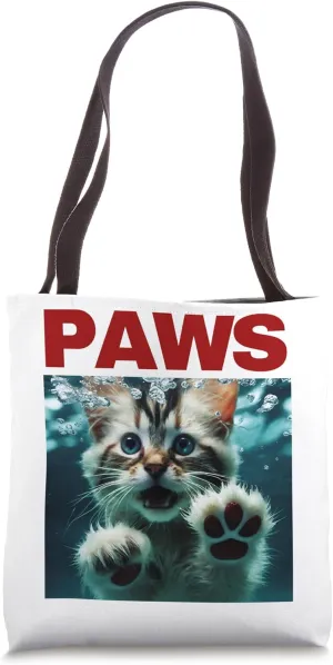 Paws Jaws Cat Meme Humor Funny Cat Tote Bag