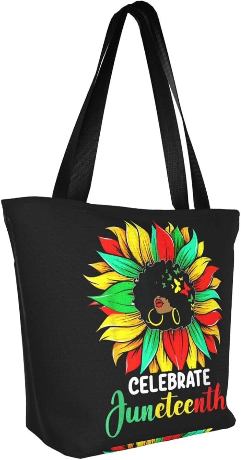 Peace Love Juneteenth Black Freedom Women's Tote Bag Lightweight Shopping Handbag Travel Shoulder Bag With Zipper