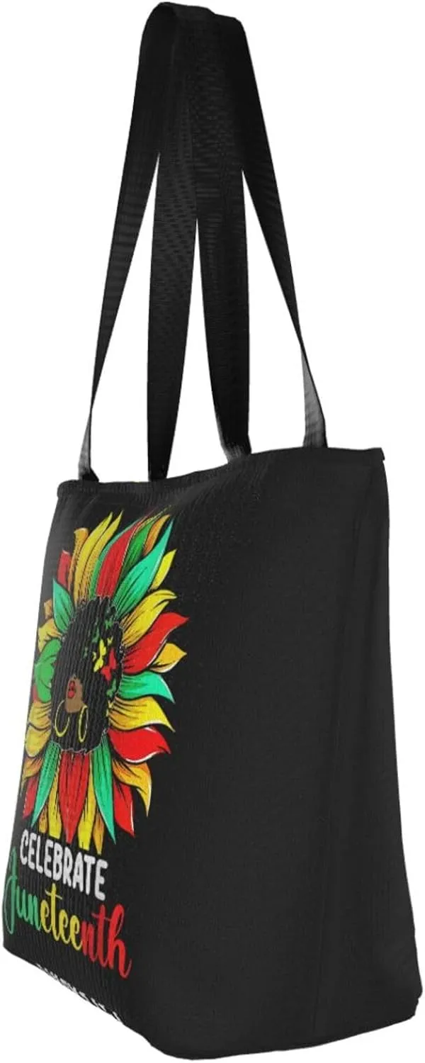 Peace Love Juneteenth Black Freedom Women's Tote Bag Lightweight Shopping Handbag Travel Shoulder Bag With Zipper