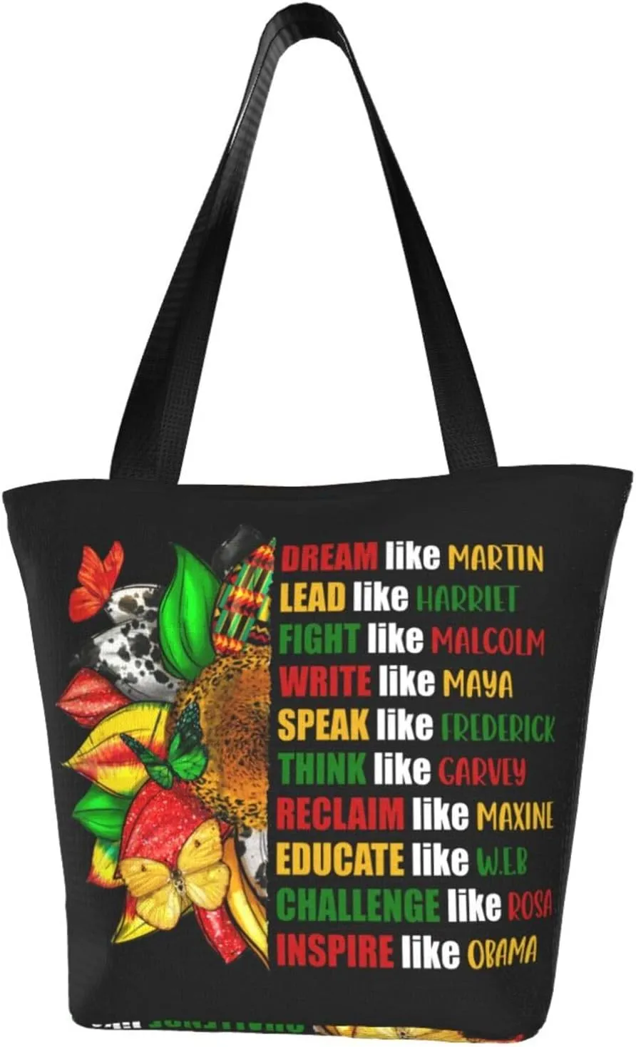 Peace Love Juneteenth Black Freedom Women's Tote Bag Lightweight Shopping Handbag Travel Shoulder Bag With Zipper