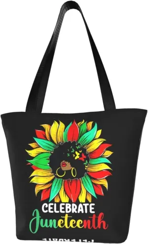 Peace Love Juneteenth Black Freedom Women's Tote Bag Lightweight Shopping Handbag Travel Shoulder Bag With Zipper