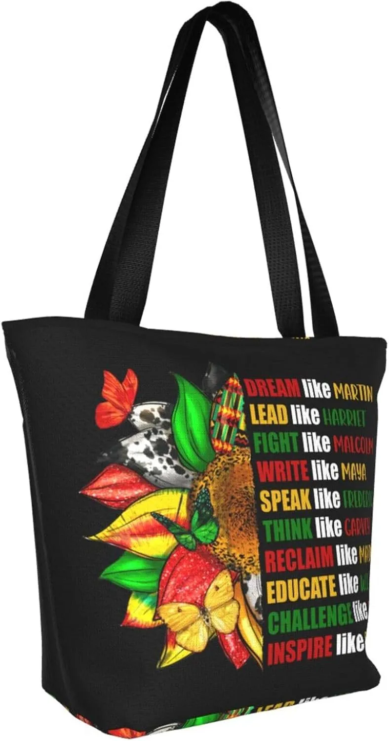 Peace Love Juneteenth Black Freedom Women's Tote Bag Lightweight Shopping Handbag Travel Shoulder Bag With Zipper