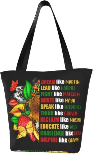 Peace Love Juneteenth Black Freedom Women's Tote Bag Lightweight Shopping Handbag Travel Shoulder Bag With Zipper