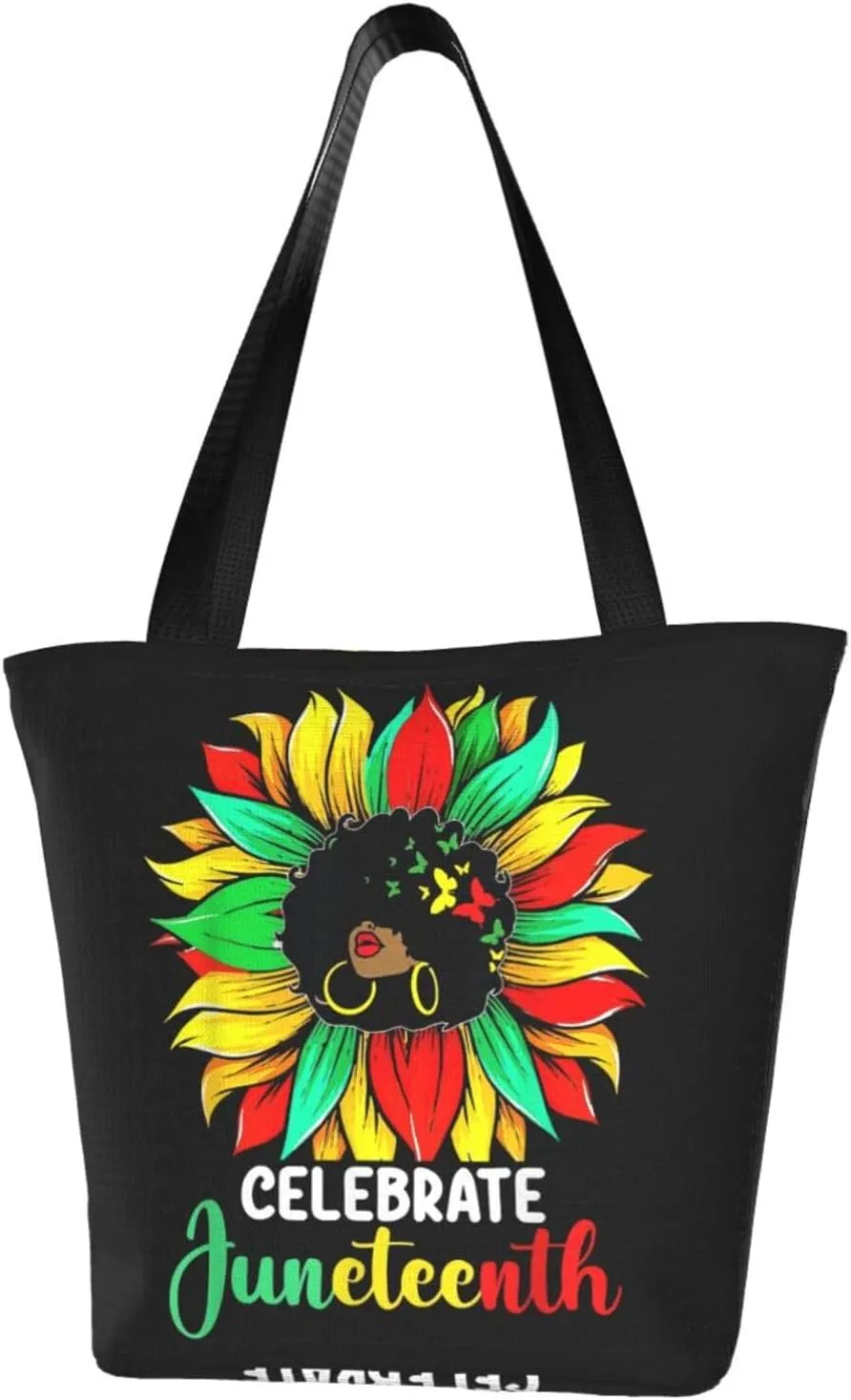 Peace Love Juneteenth Black Freedom Women's Tote Bag Lightweight Shopping Handbag Travel Shoulder Bag With Zipper
