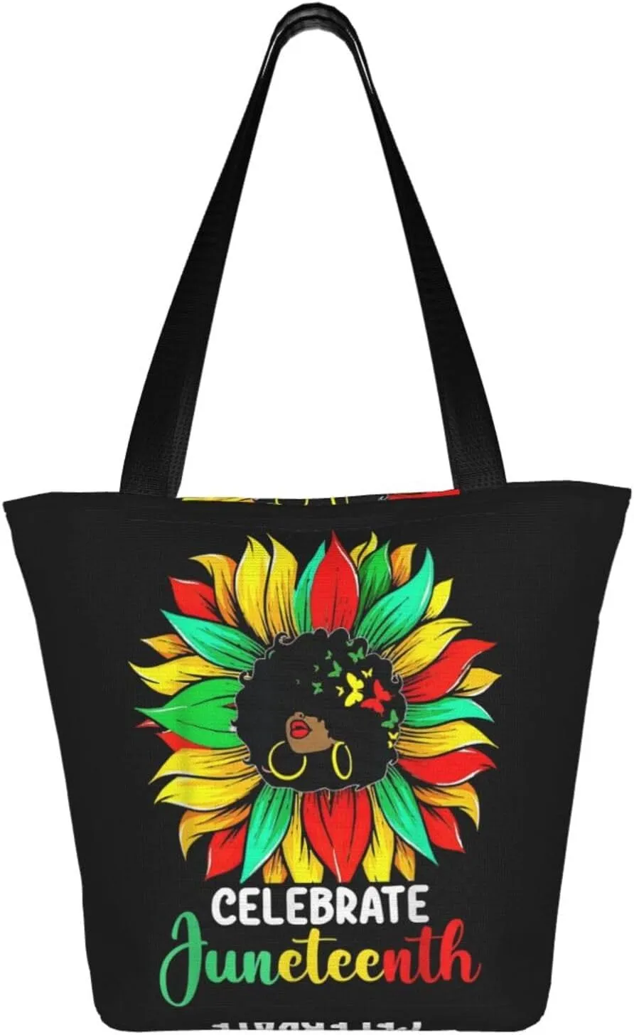 Peace Love Juneteenth Black Freedom Women's Tote Bag Lightweight Shopping Handbag Travel Shoulder Bag With Zipper