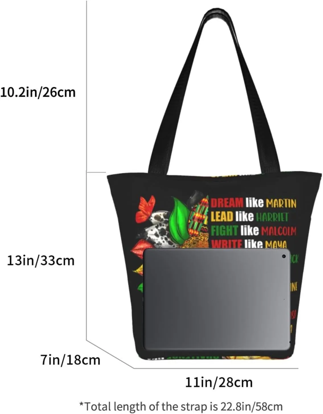 Peace Love Juneteenth Black Freedom Women's Tote Bag Lightweight Shopping Handbag Travel Shoulder Bag With Zipper