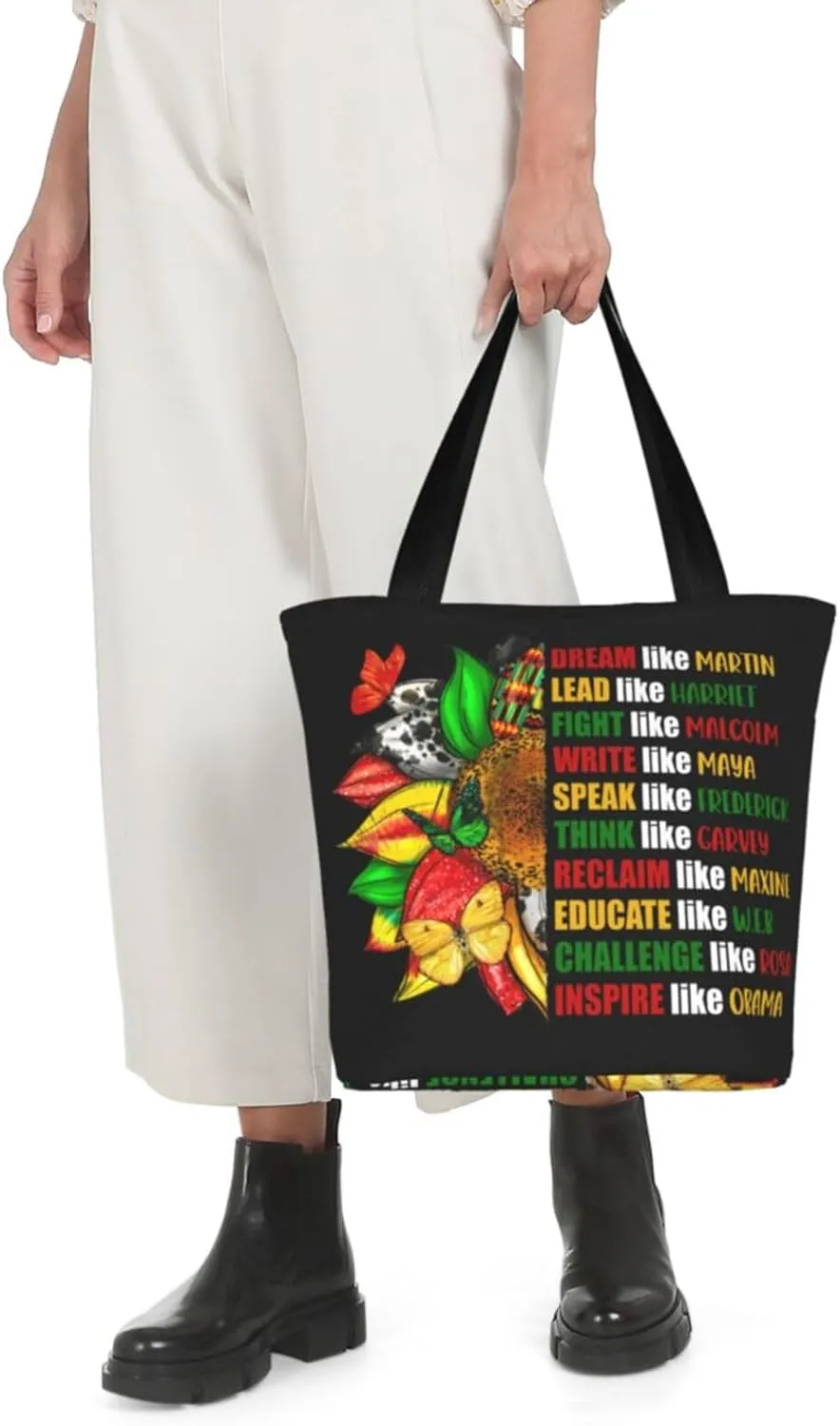 Peace Love Juneteenth Black Freedom Women's Tote Bag Lightweight Shopping Handbag Travel Shoulder Bag With Zipper