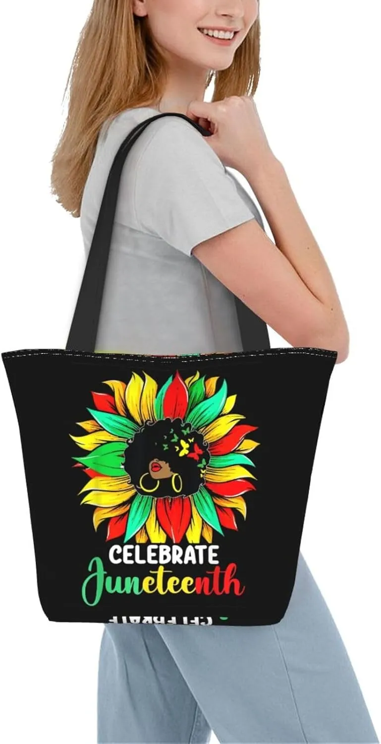 Peace Love Juneteenth Black Freedom Women's Tote Bag Lightweight Shopping Handbag Travel Shoulder Bag With Zipper