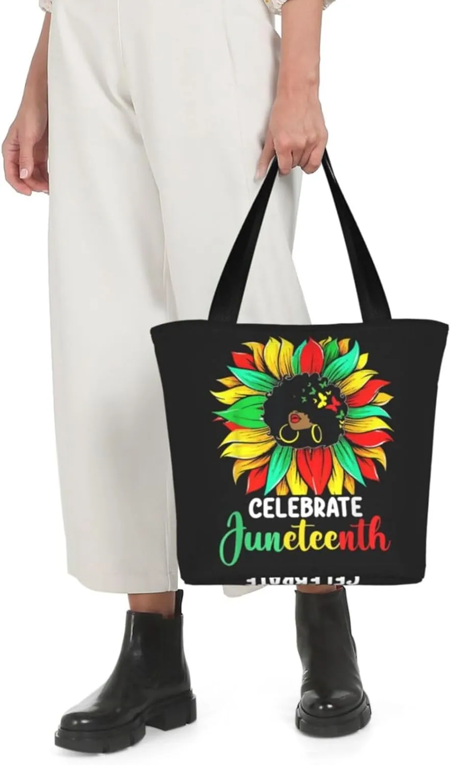 Peace Love Juneteenth Black Freedom Women's Tote Bag Lightweight Shopping Handbag Travel Shoulder Bag With Zipper