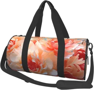Peach Peony Travel Duffle Bag Carry On Weekender Overnight Bag Sport Gym Bag for Women Men Foldable Travel Duffle Round Duffle Bag for Travel Sports Gym