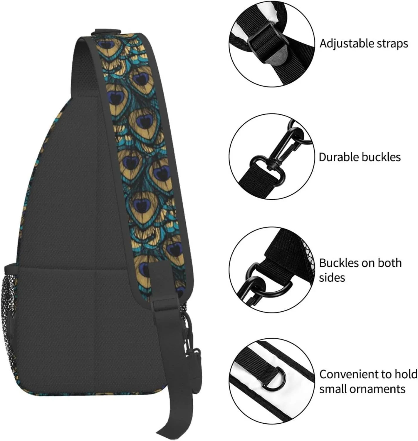 Peacock Crossbody Bag Women Shoulder Bag Backpack Cute Sling Bag Chest Casual Daypack Feather Bag Outdoor