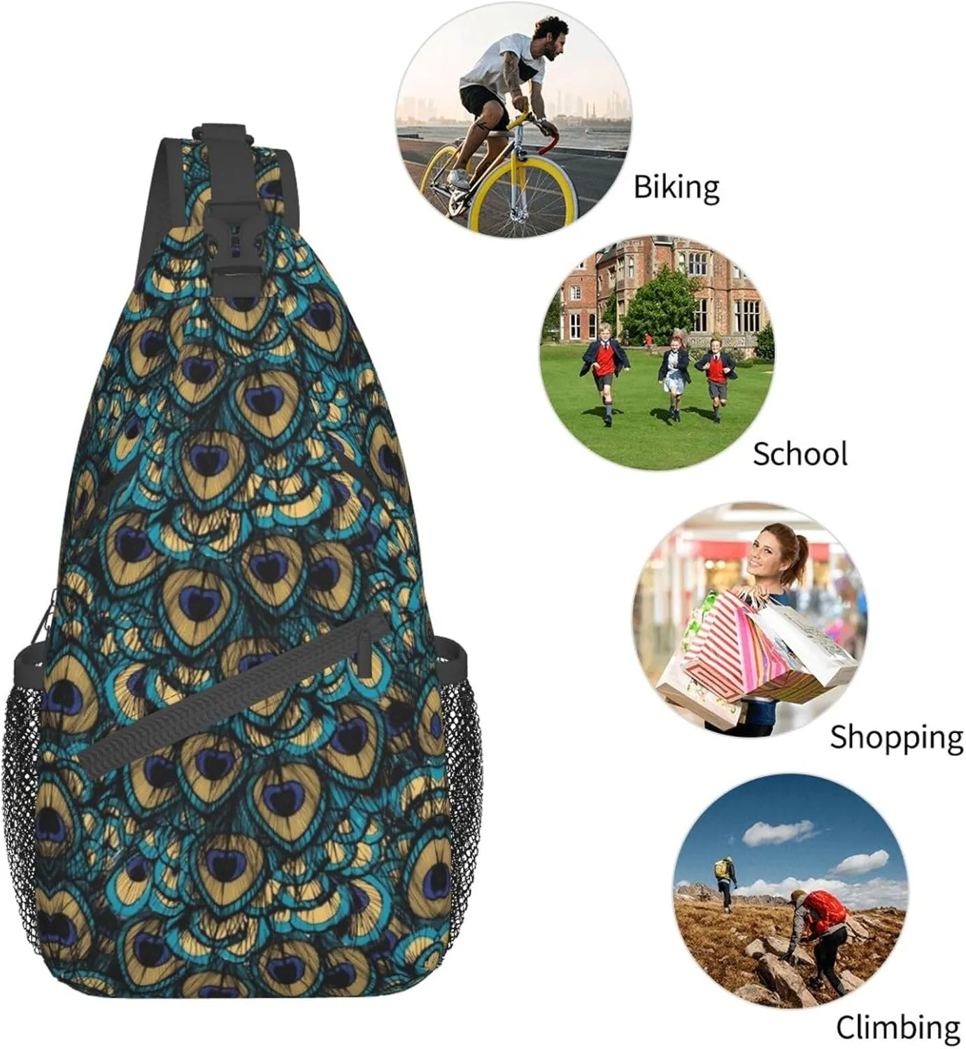 Peacock Crossbody Bag Women Shoulder Bag Backpack Cute Sling Bag Chest Casual Daypack Feather Bag Outdoor