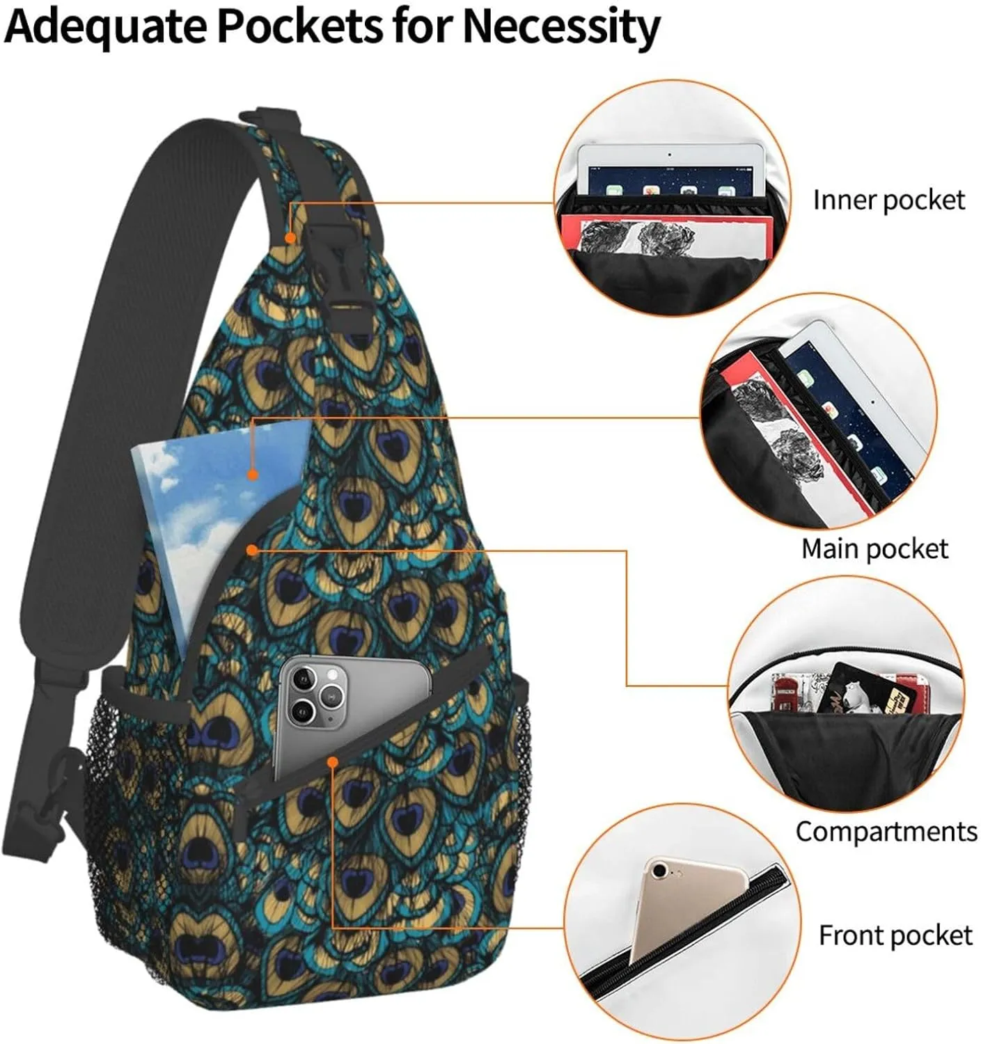 Peacock Crossbody Bag Women Shoulder Bag Backpack Cute Sling Bag Chest Casual Daypack Feather Bag Outdoor