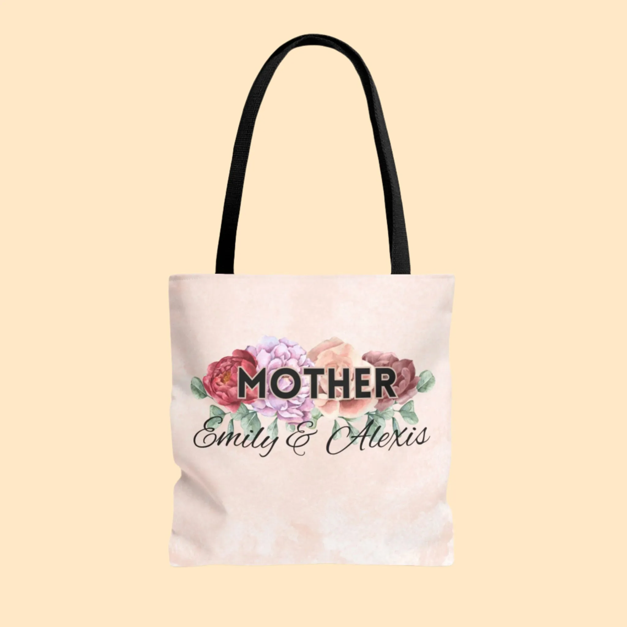 Personalized Bold Floral Mother Tote Bag - Front & Back Design