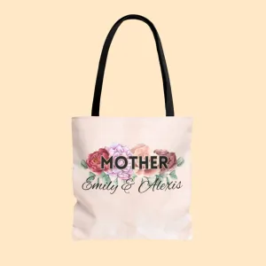 Personalized Bold Floral Mother Tote Bag - Front & Back Design