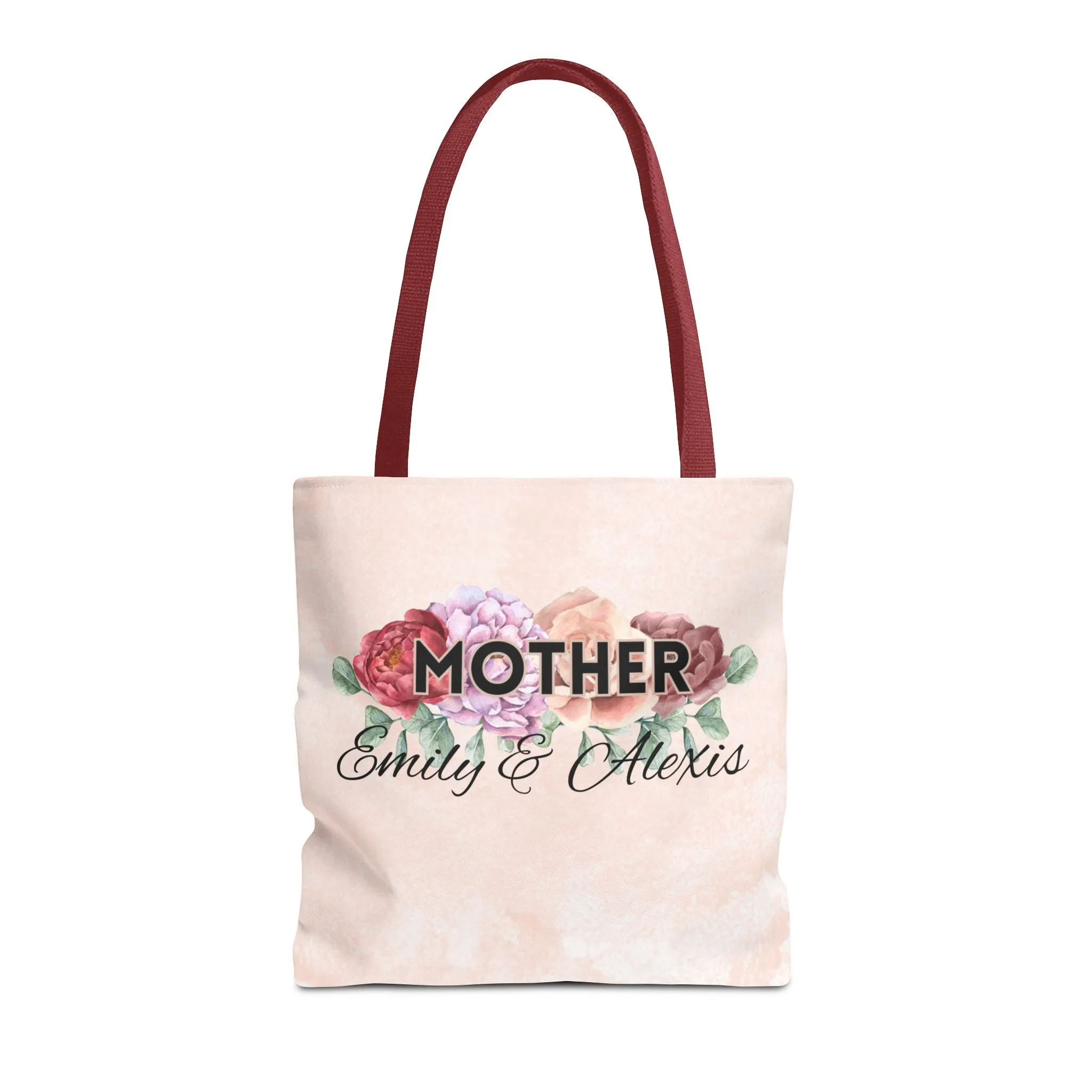 Personalized Bold Floral Mother Tote Bag - Front & Back Design