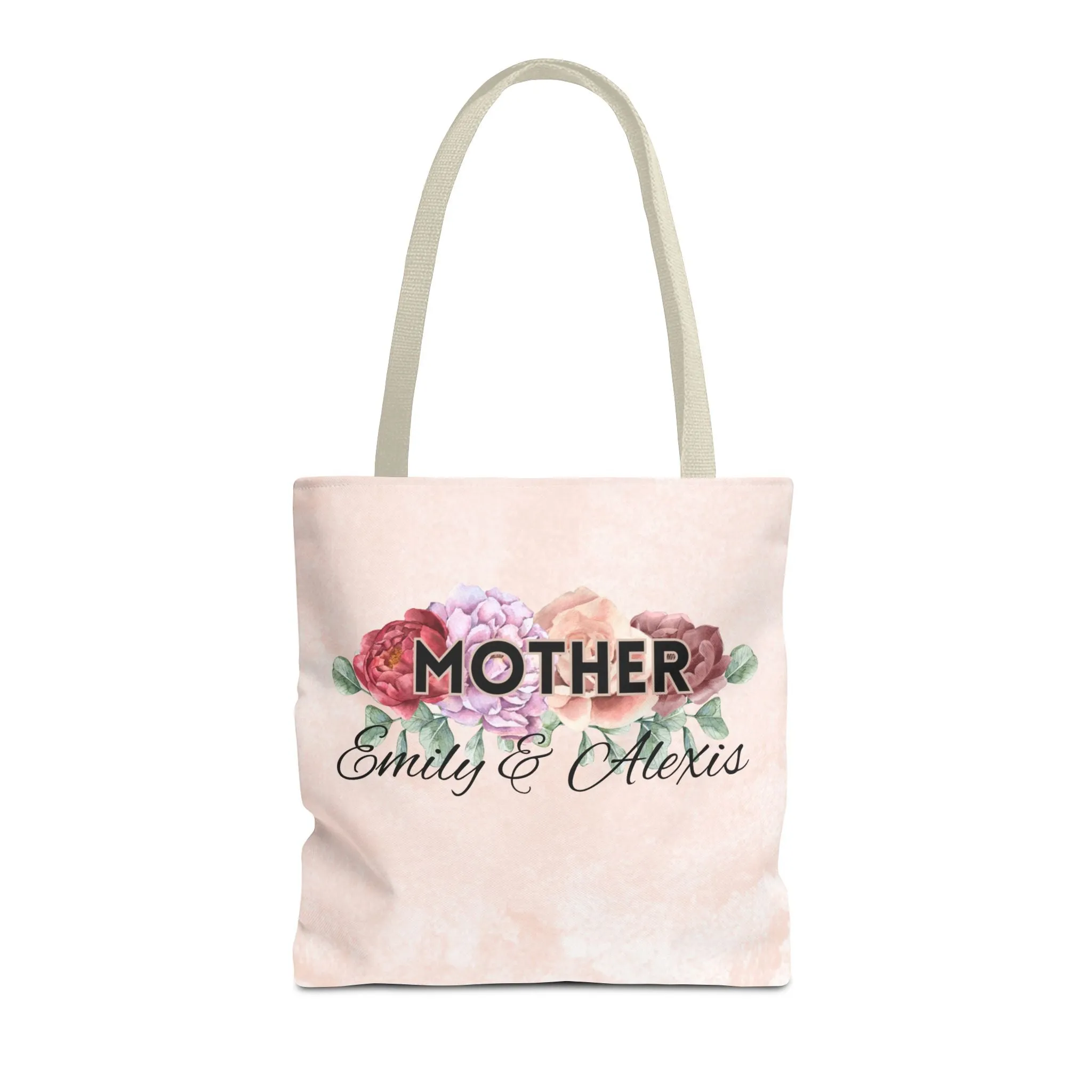 Personalized Bold Floral Mother Tote Bag - Front & Back Design