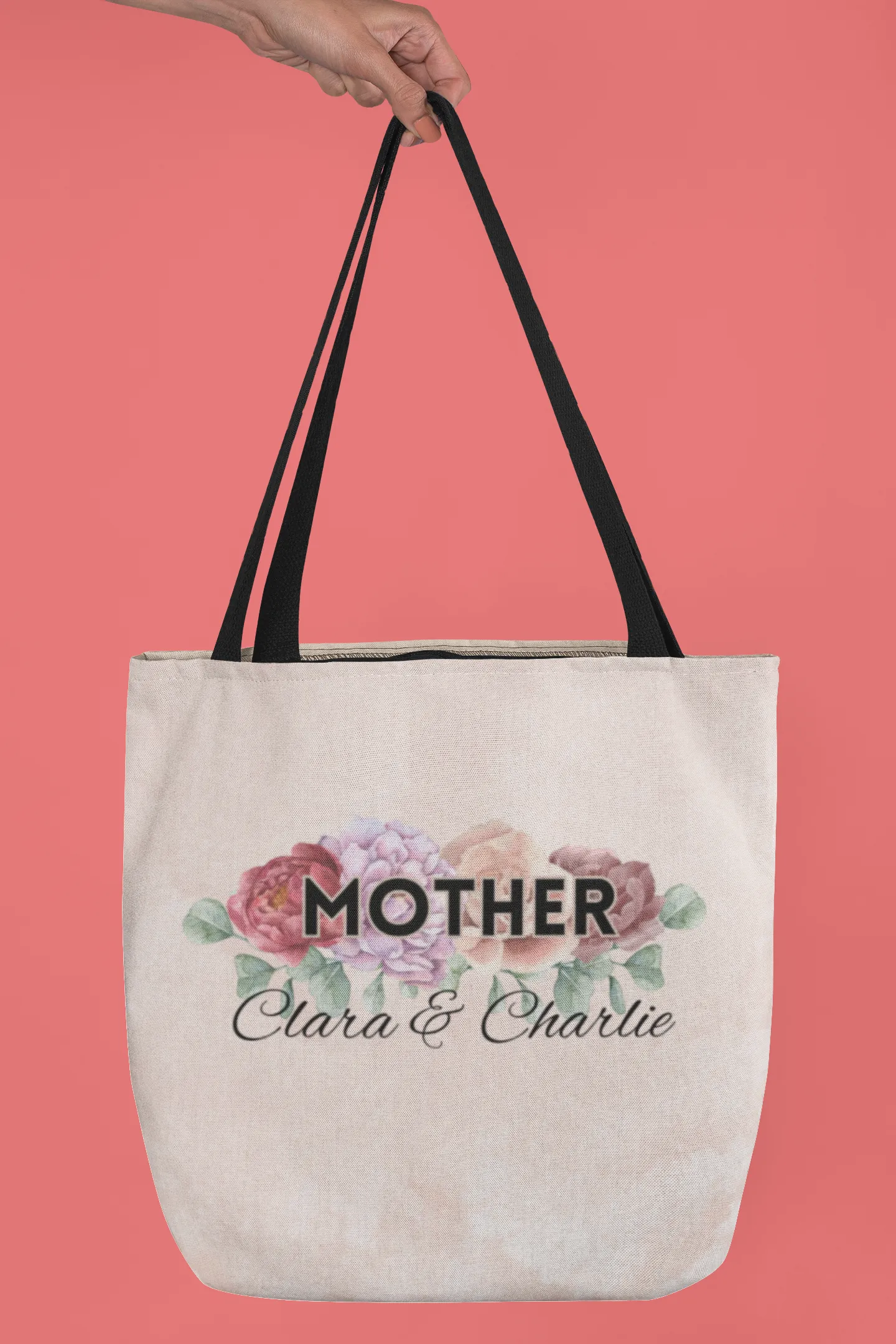 Personalized Bold Floral Mother Tote Bag - Front & Back Design
